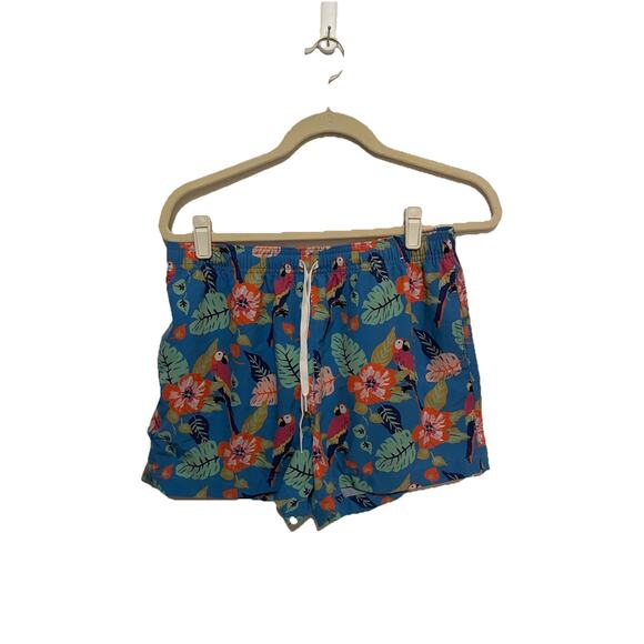 Chubbies Swim Trunks Mens Medium Blue Floral Tropical Toucan 4 Inch Inseam - Picture 1 of 5